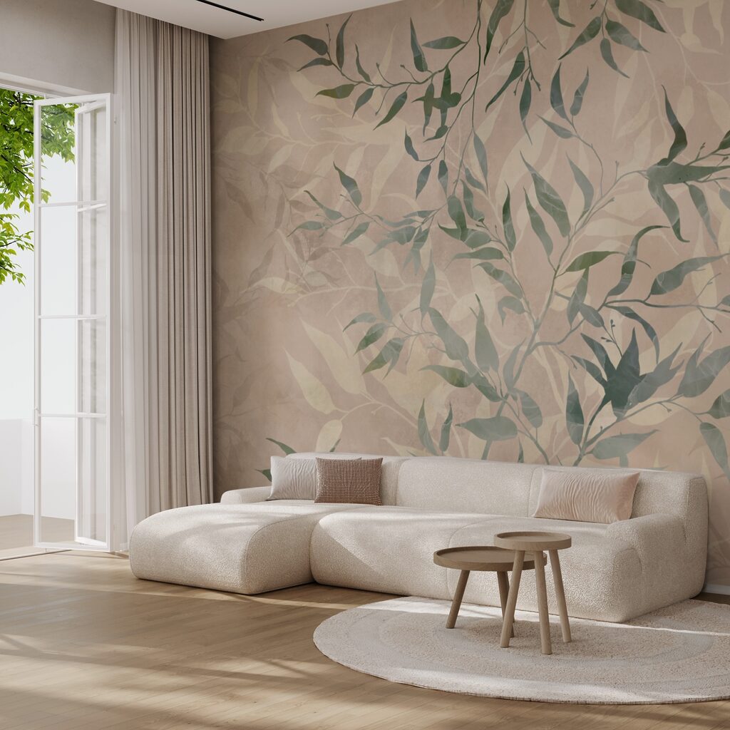 Bladerenpatroon op een beige achtergrond Bladerenpatroon op een beige achtergrond