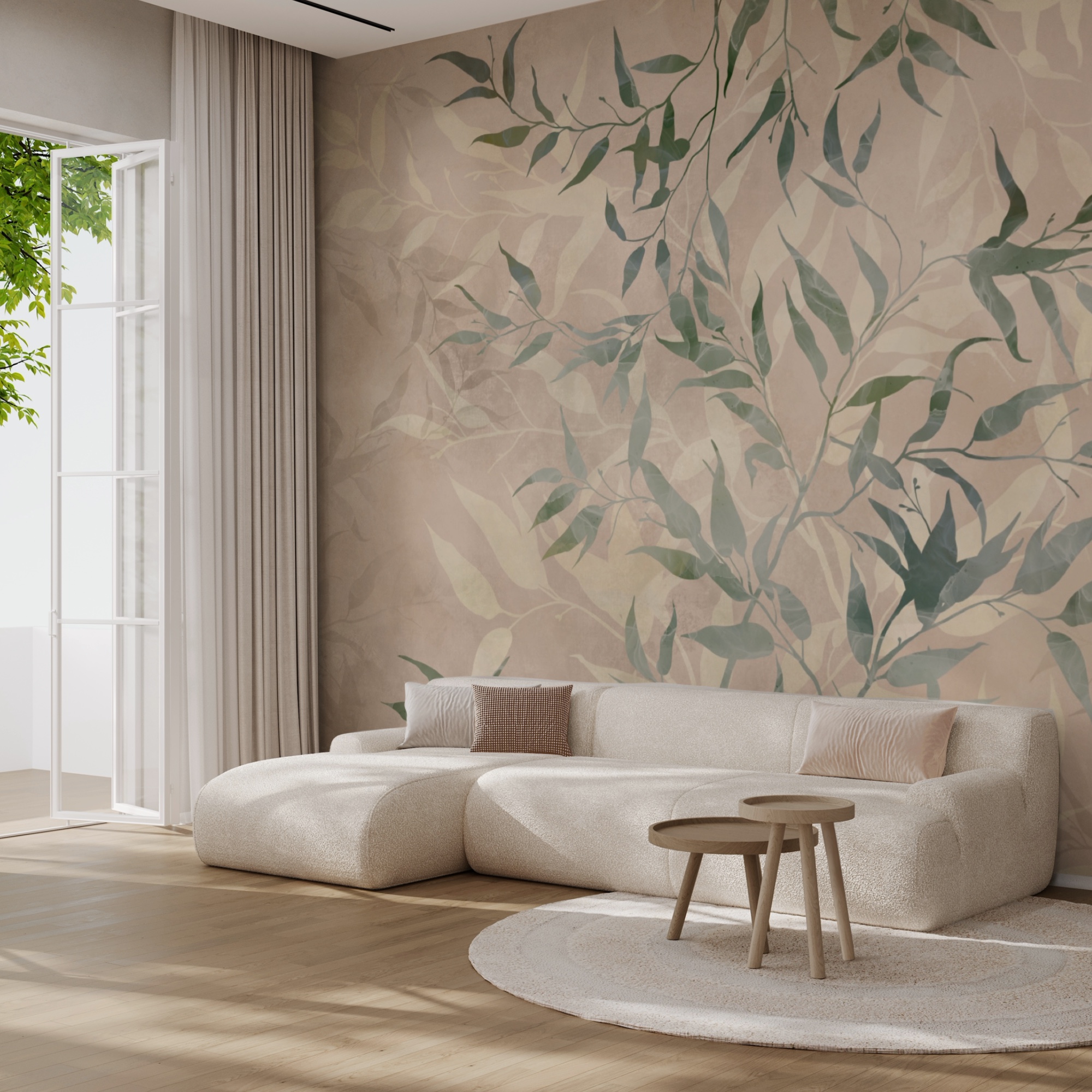 Bladerenpatroon op een beige achtergrond Bladerenpatroon op een beige achtergrond