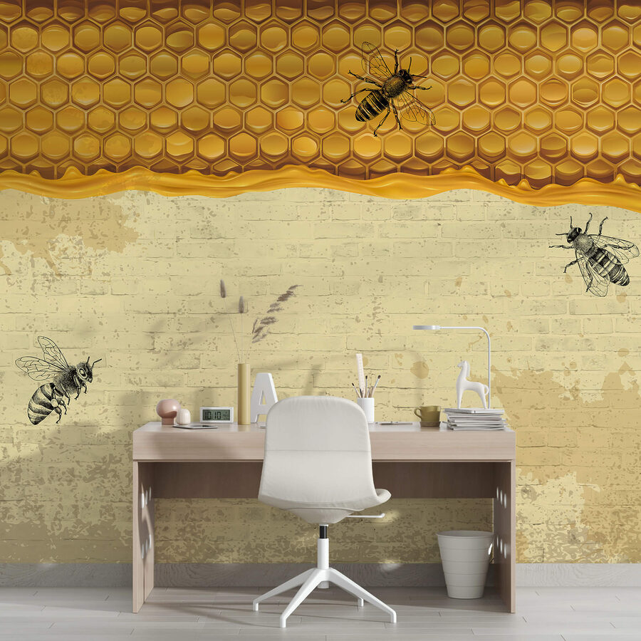 Bijen op een bakstenen muur