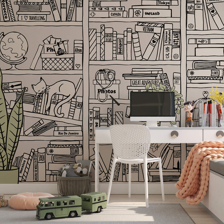 Behang met boeken op planken