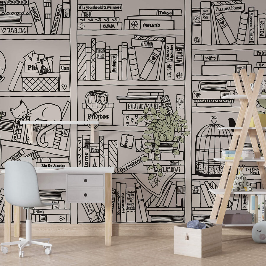 Behang met boeken op planken