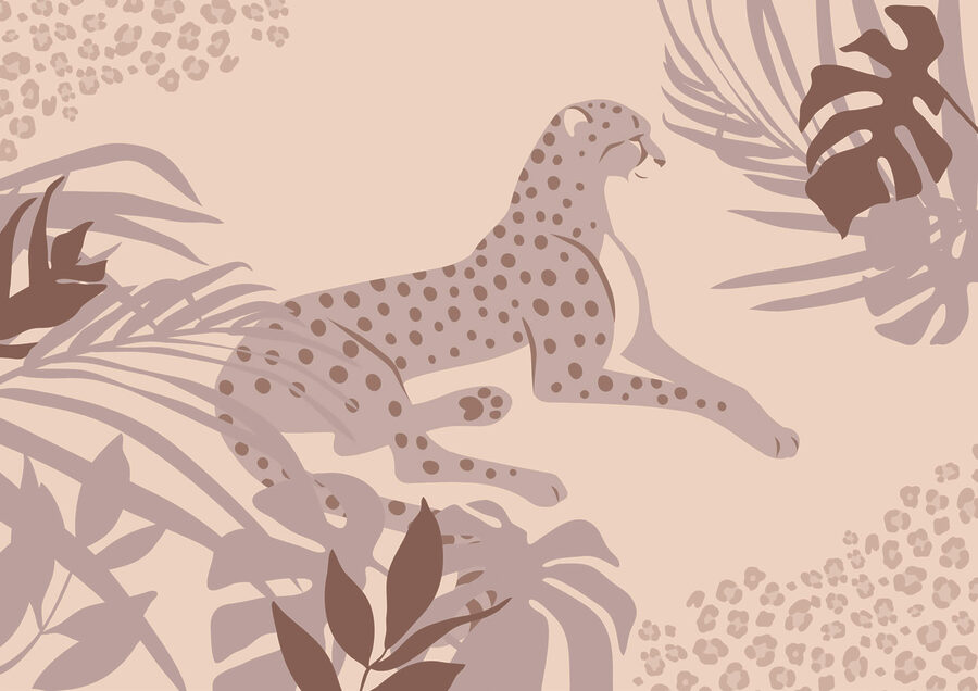 Cheetah liggend met planten