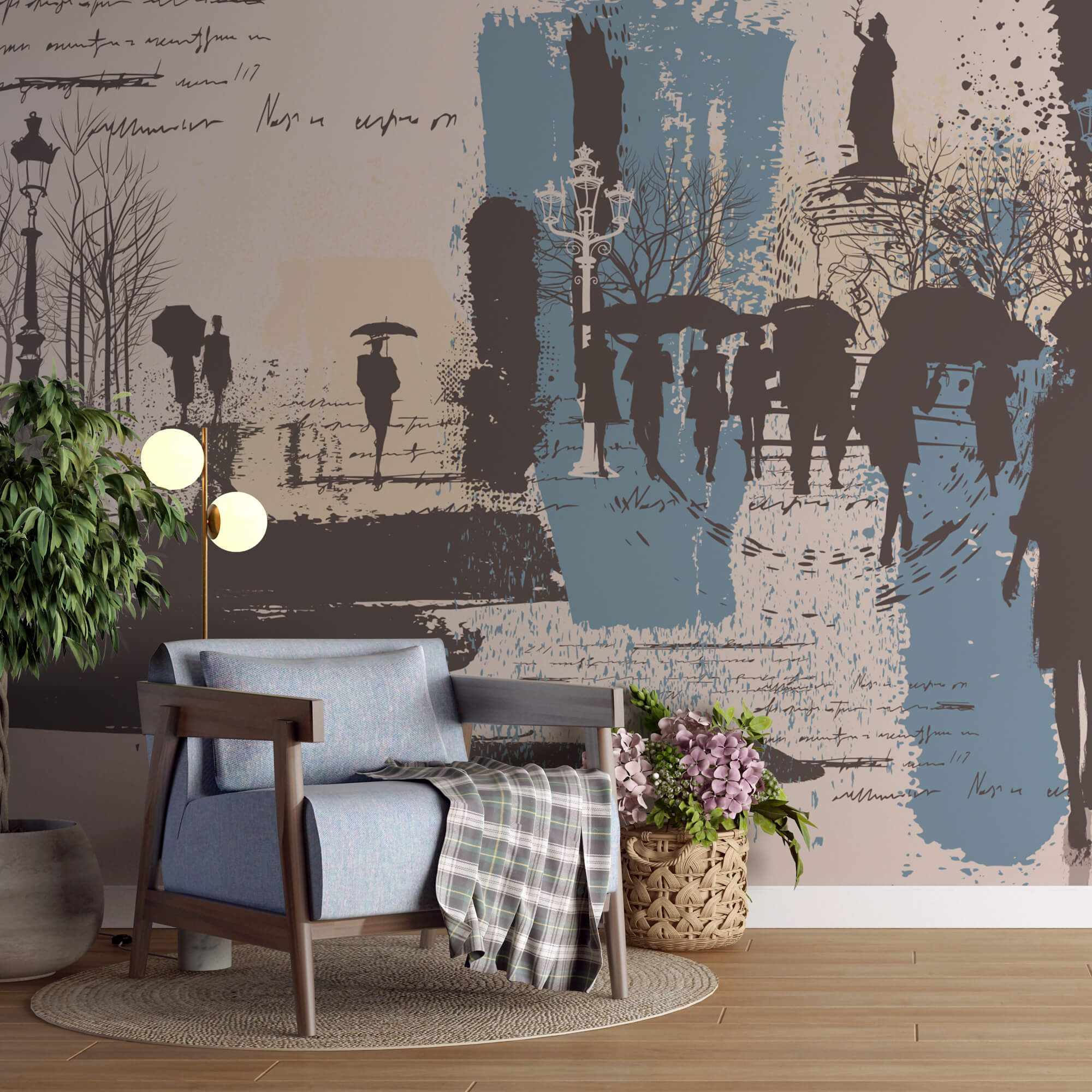 Groep mensen aan het wandelen met paraplu's