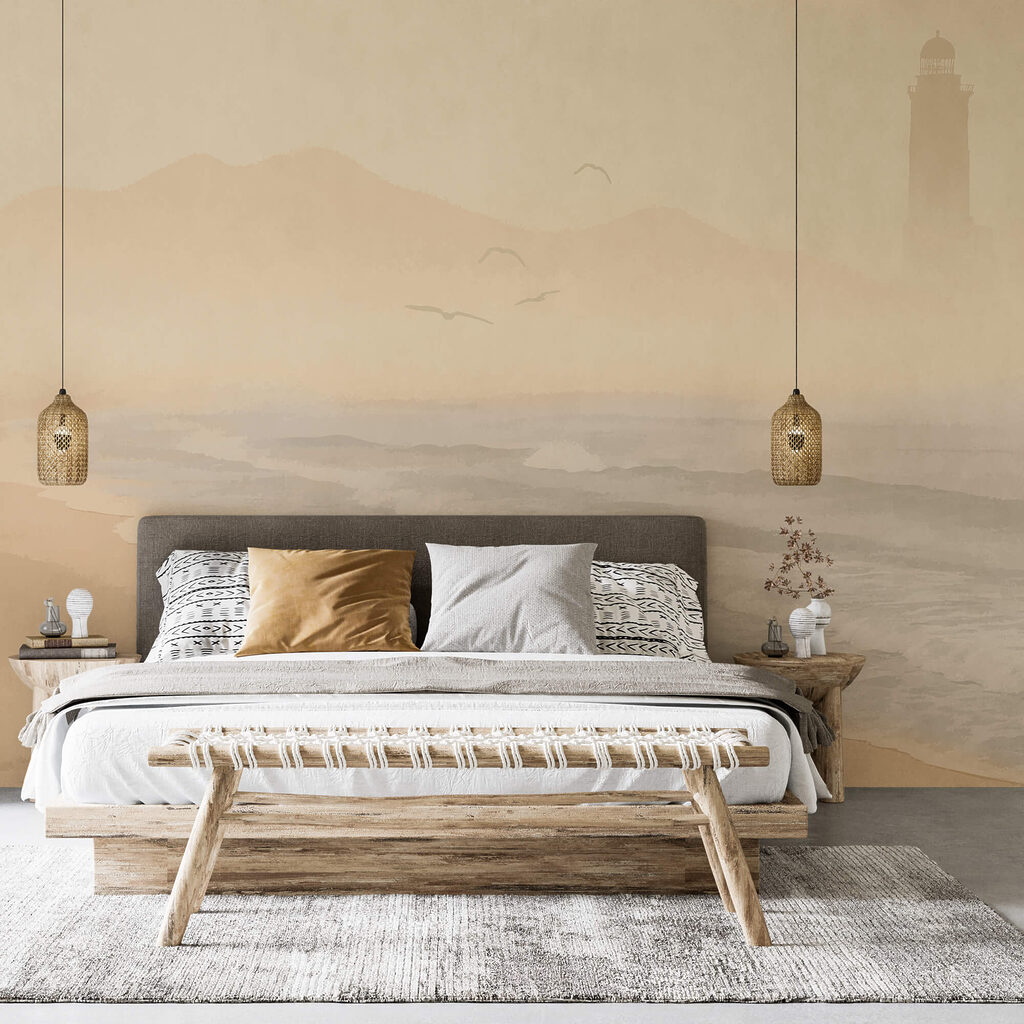 Strand met golven en vogels