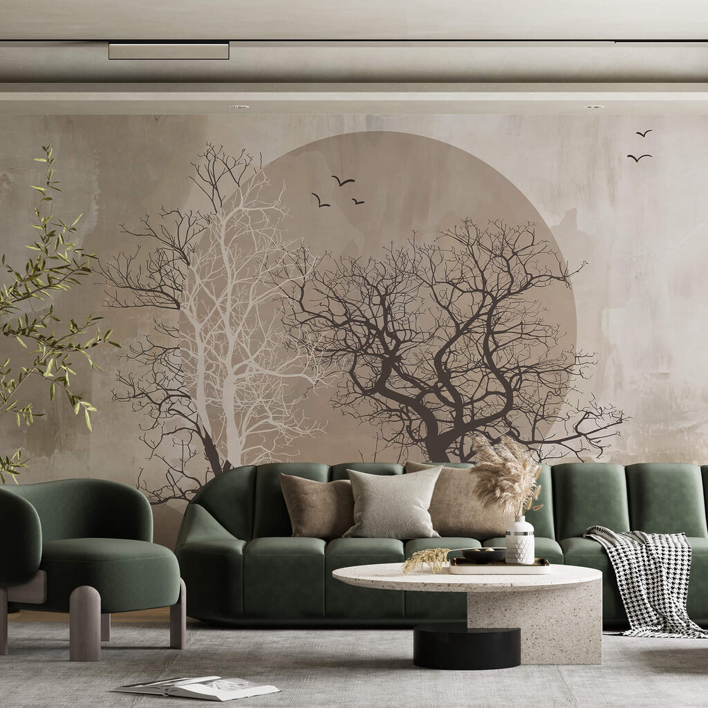 Schilderij van bomen en een zon Schilderij van bomen en een zon