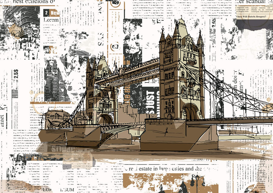Tekening van een brug over een rivier