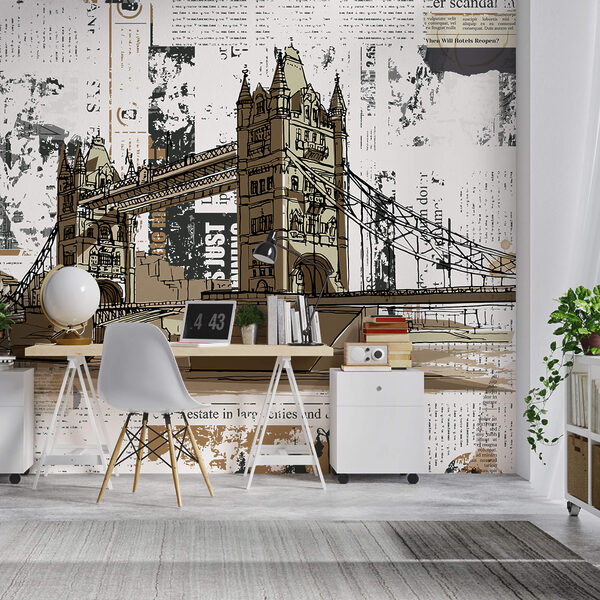 Fotobehang Fotobehang Tekening van een brug over een rivier (Artikelnummer: t00244)