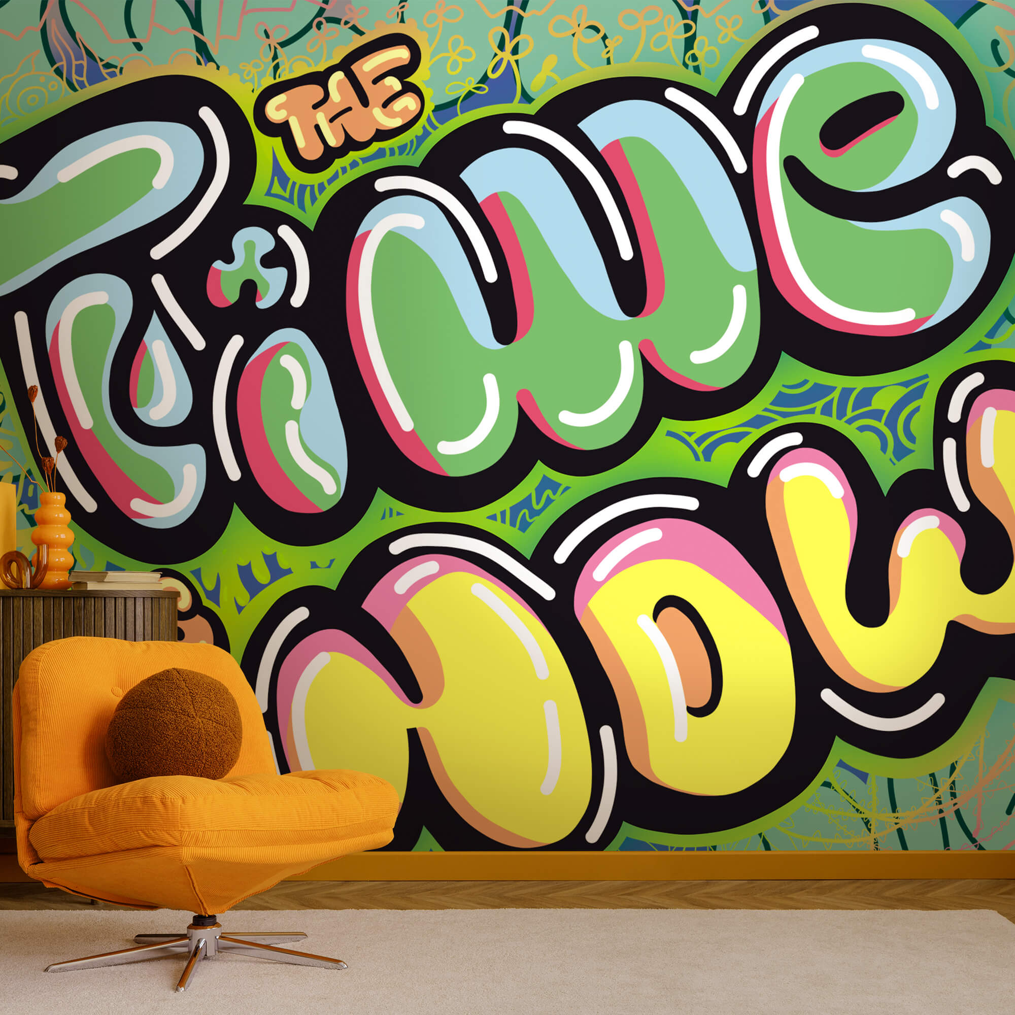 Kleurrijke graffiti op een groene achtergrond Kleurrijke graffiti op een groene achtergrond