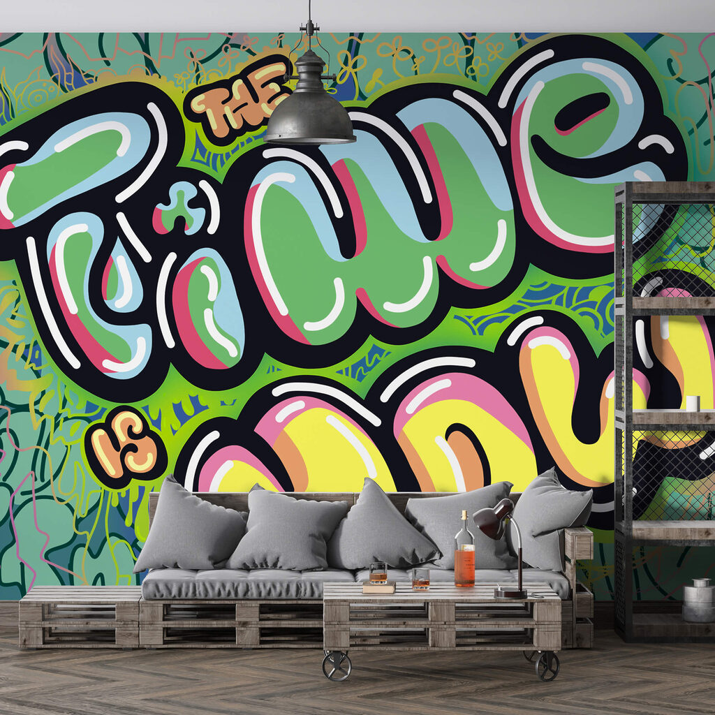 Kleurrijke graffiti op een groene achtergrond Kleurrijke graffiti op een groene achtergrond