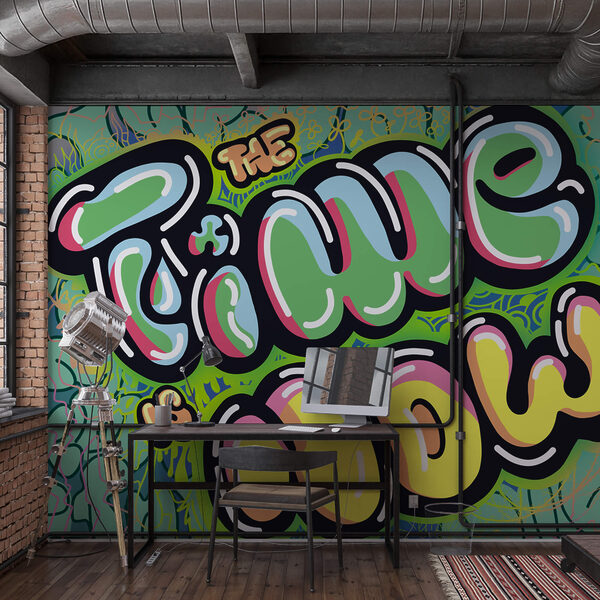 Kleurrijke graffiti op een groene achtergrond Kleurrijke graffiti op een groene achtergrond
