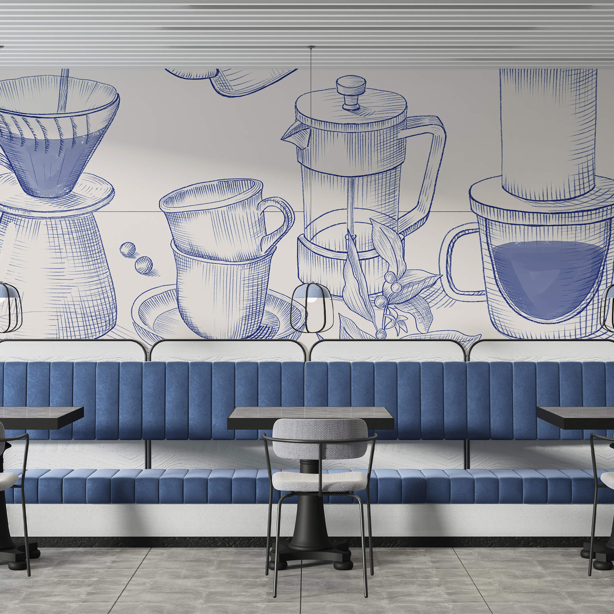 Tekening van koffiezetproces Tekening van koffiezetproces