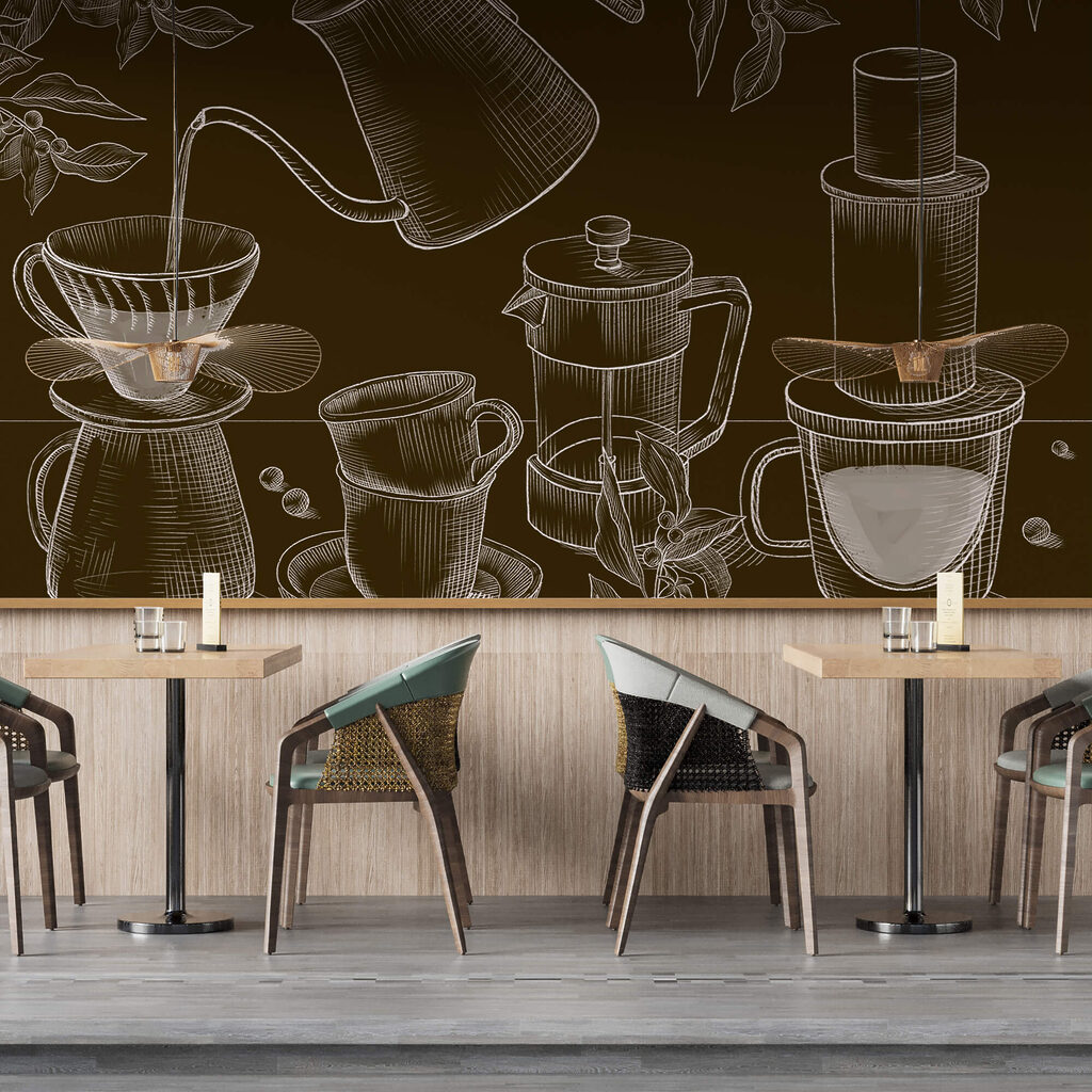 Tekening van koffiezetapparaat en koffiepot Tekening van koffiezetapparaat en koffiepot