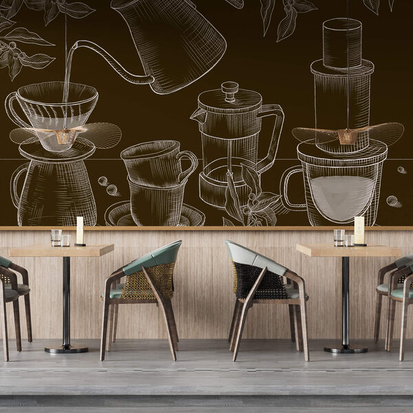 Tekening van koffiezetapparaat en koffiepot Tekening van koffiezetapparaat en koffiepot