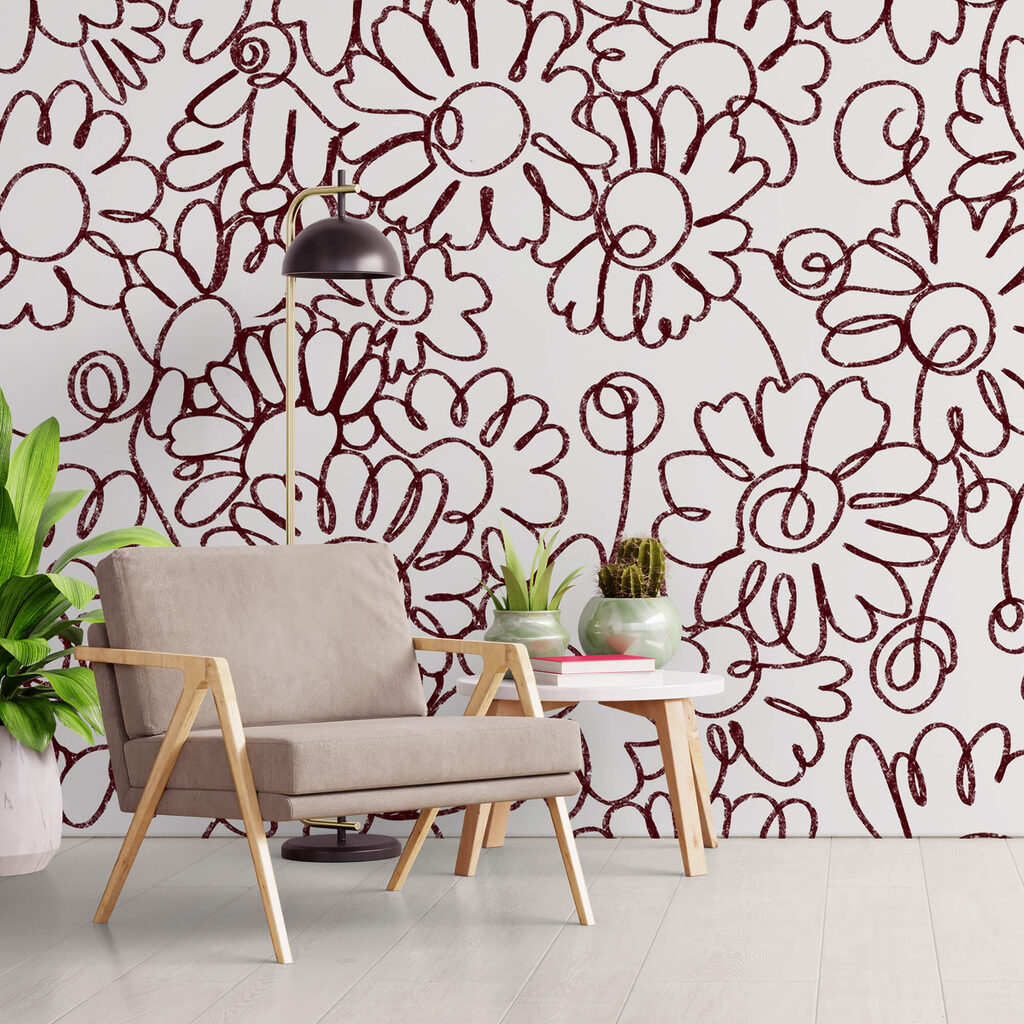 Bloemenpatroon getekend met rode lijnen Bloemenpatroon getekend met rode lijnen