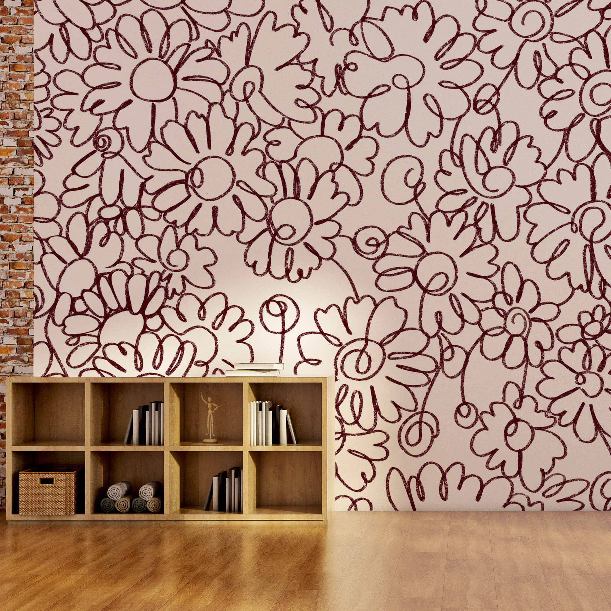 Bloemenpatroon getekend met rode lijnen Bloemenpatroon getekend met rode lijnen