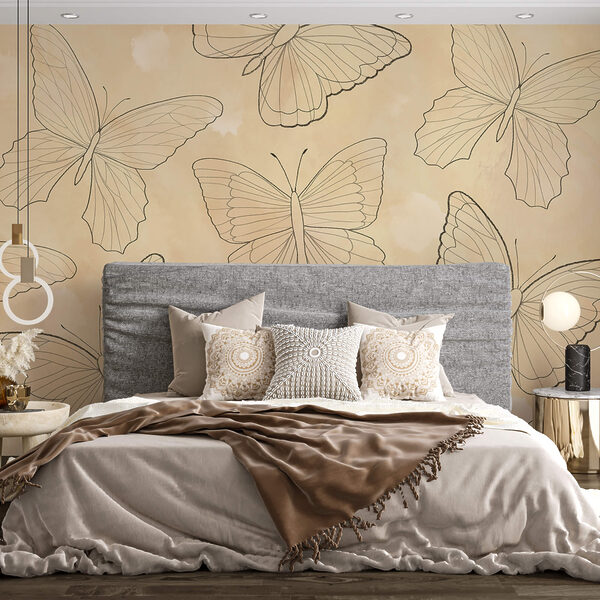 Patroon van vlinders op een beige achtergrond Patroon van vlinders op een beige achtergrond