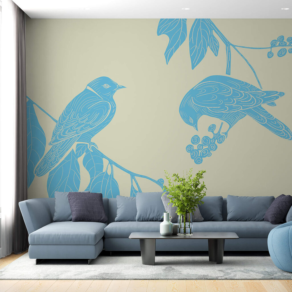 Tekening van vogels op een tak
