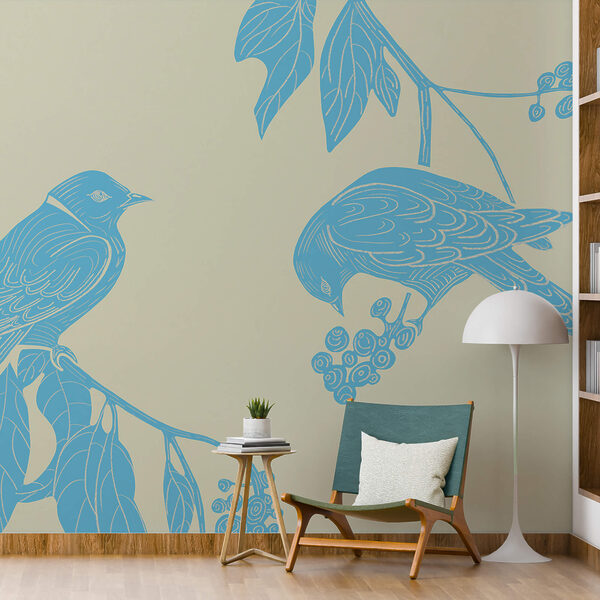 Tekening van vogels op een tak