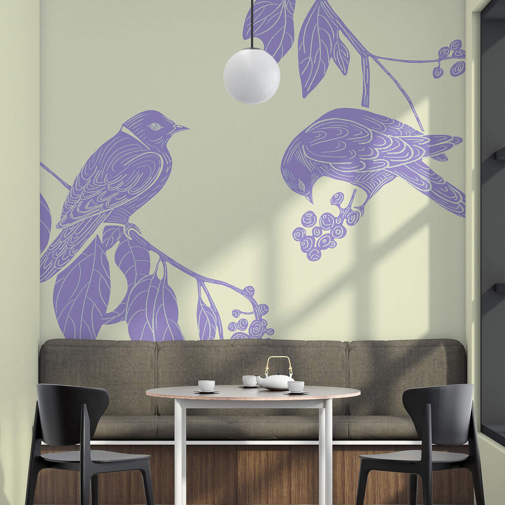 Tekening van vogels op een tak Tekening van vogels op een tak