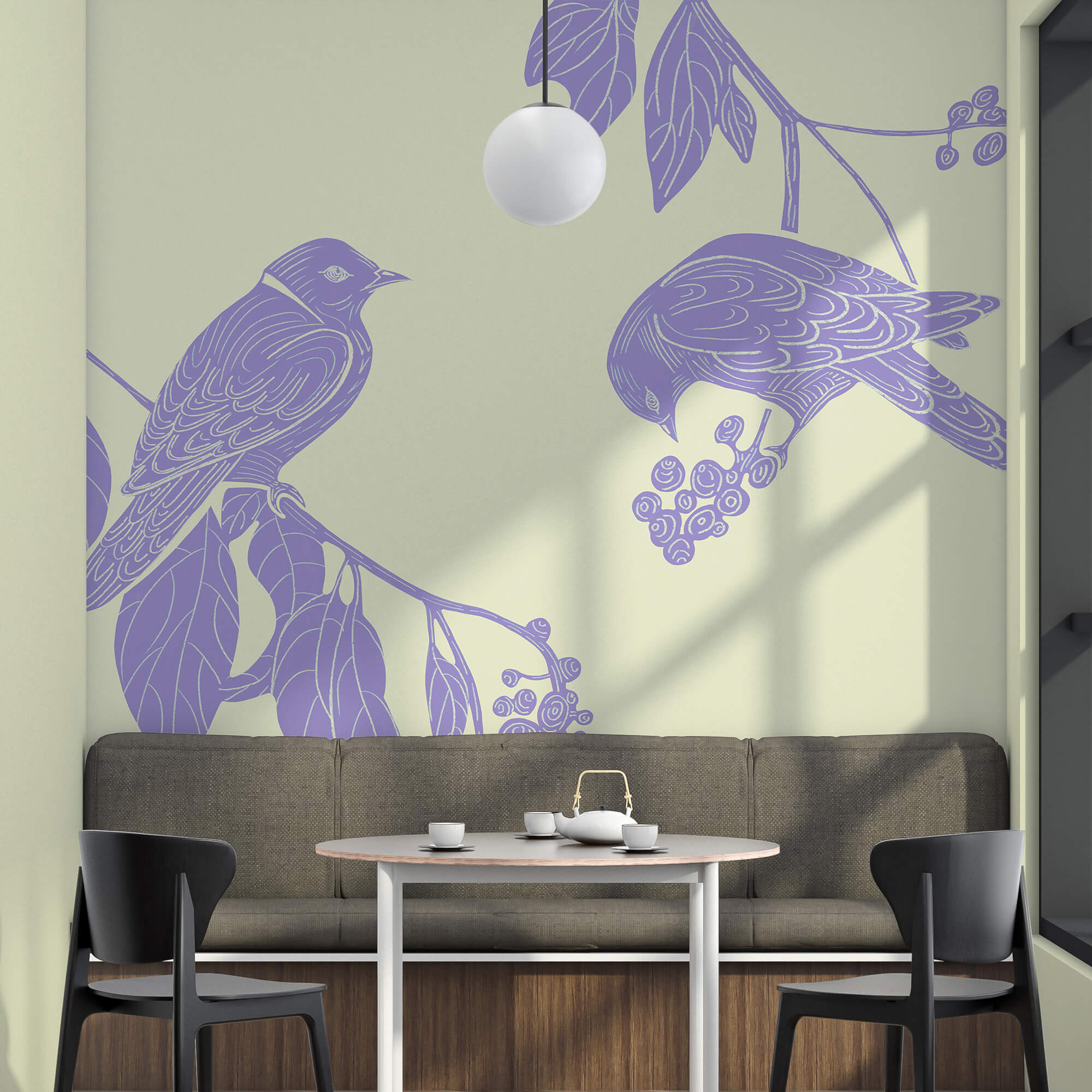 Tekening van vogels op een tak Tekening van vogels op een tak