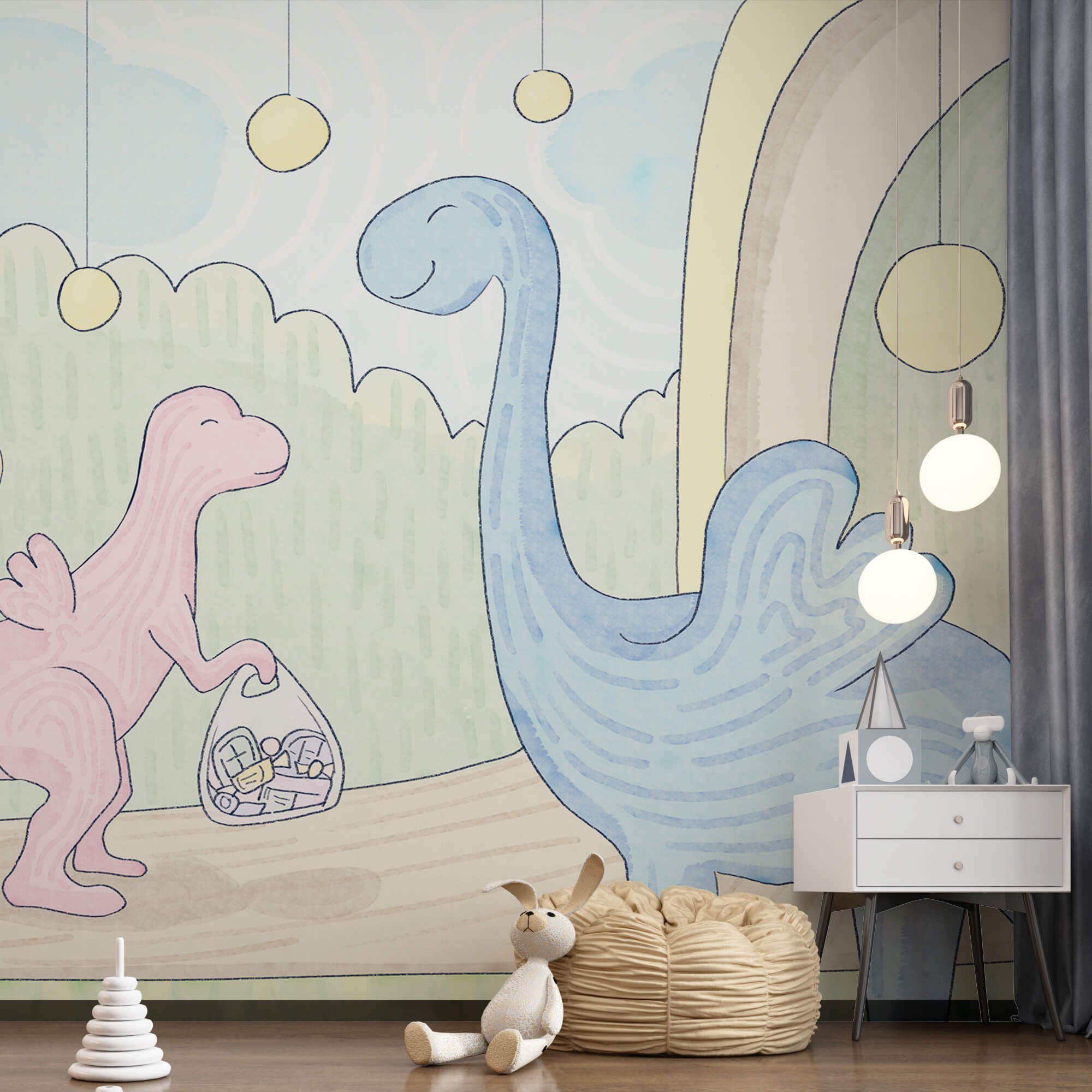 Cartoon van dinosaurussen die een tas dragen Cartoon van dinosaurussen die een tas dragen