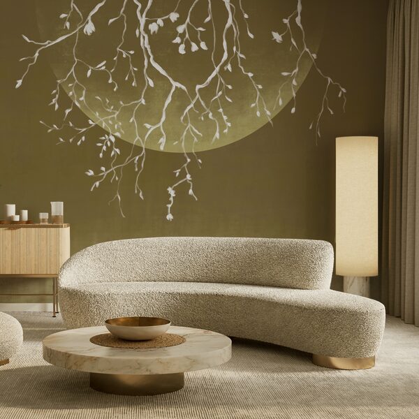 Boomtakken met bladeren en een maan