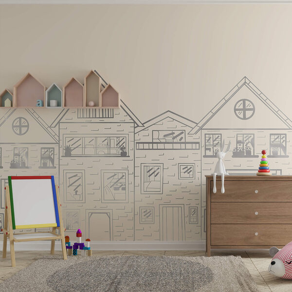 Tekening van een rij huizen Tekening van een rij huizen