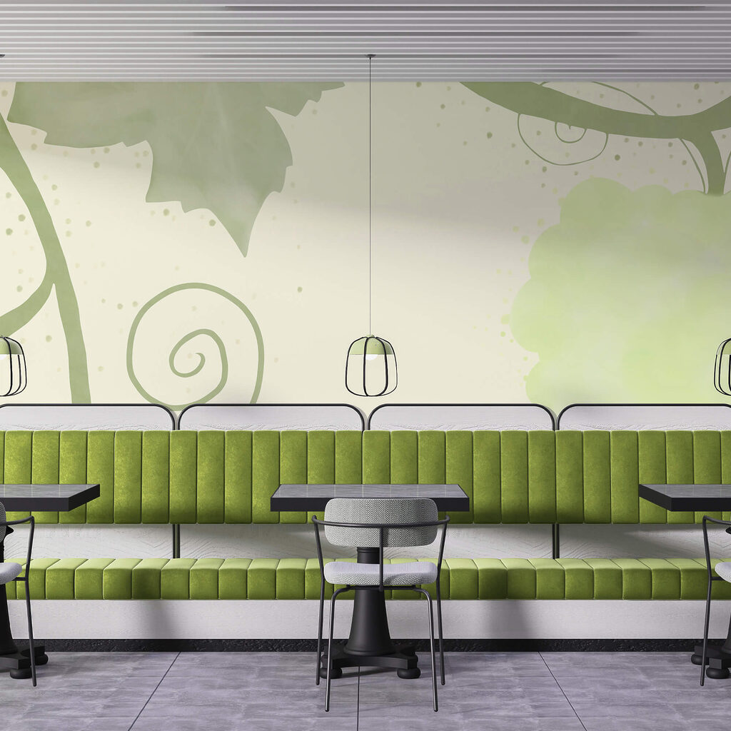 Groene bladeren en krullen op een witte achtergrond