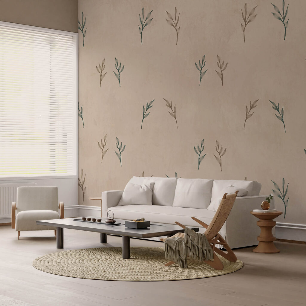 Patroon van bladeren op een beige achtergrond Patroon van bladeren op een beige achtergrond