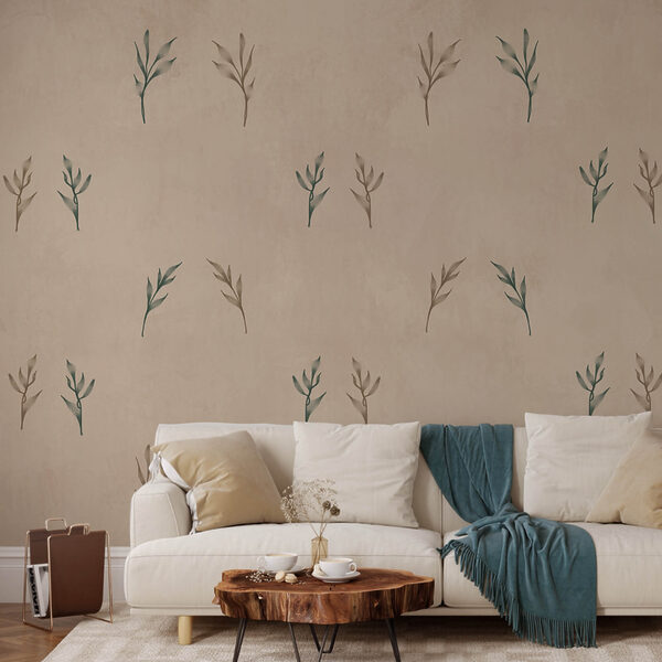 Patroon van bladeren op een beige achtergrond Patroon van bladeren op een beige achtergrond