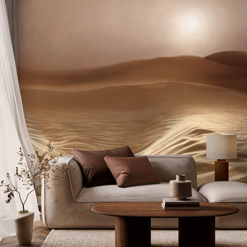 Woestijn met golven en een zon