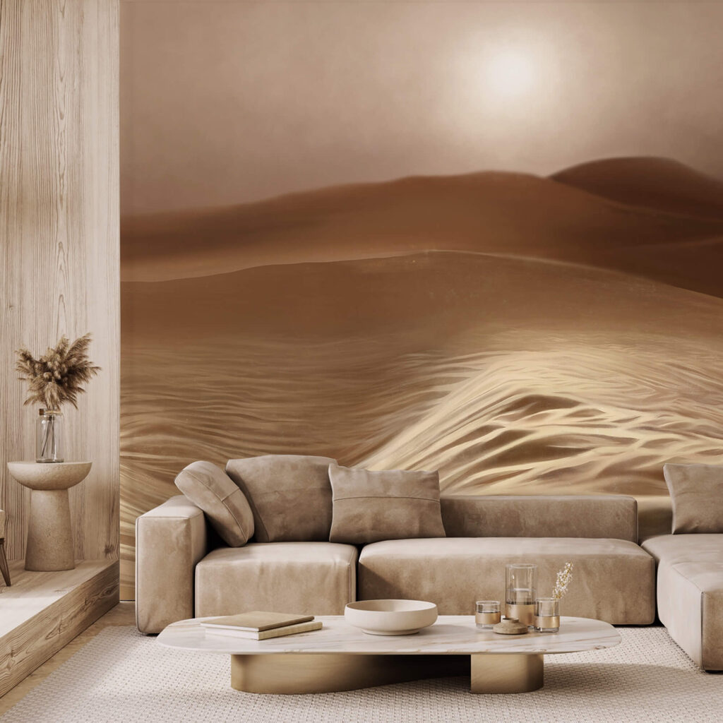 Woestijn met golven en een zon