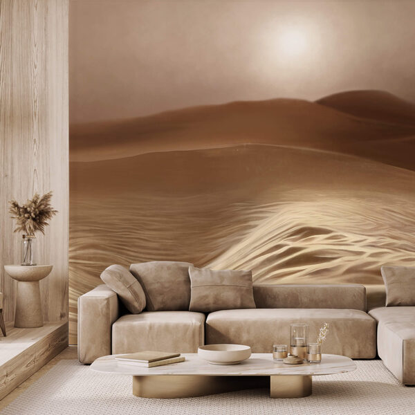 Woestijn met golven en een zon