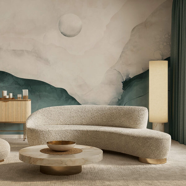 Fotobehang Schilderij van een berg met een maan aan de hemel (Artikelnummer: t00298) Fotobehang Fotobehang Schilderij van een berg met een maan aan de hemel (Artikelnummer: t00298)