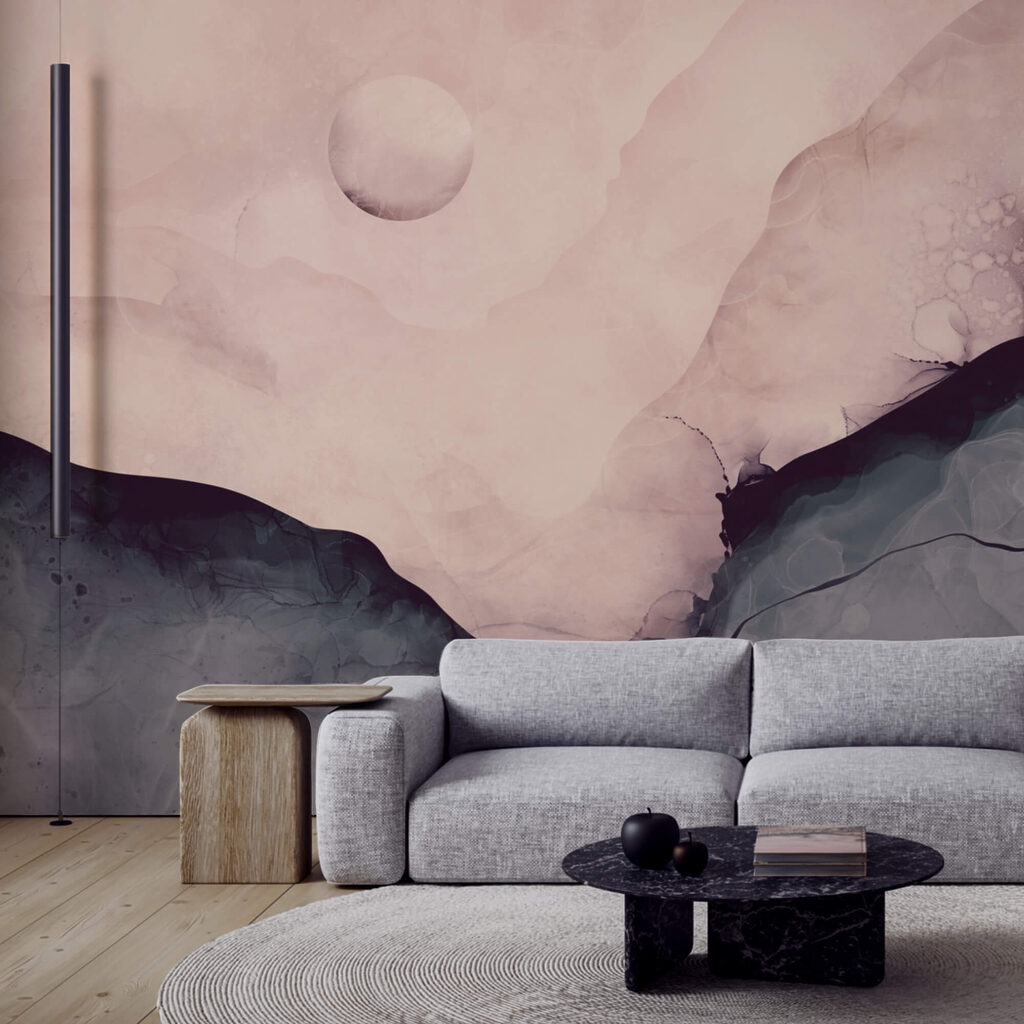 Schilderij van een berg met een maan