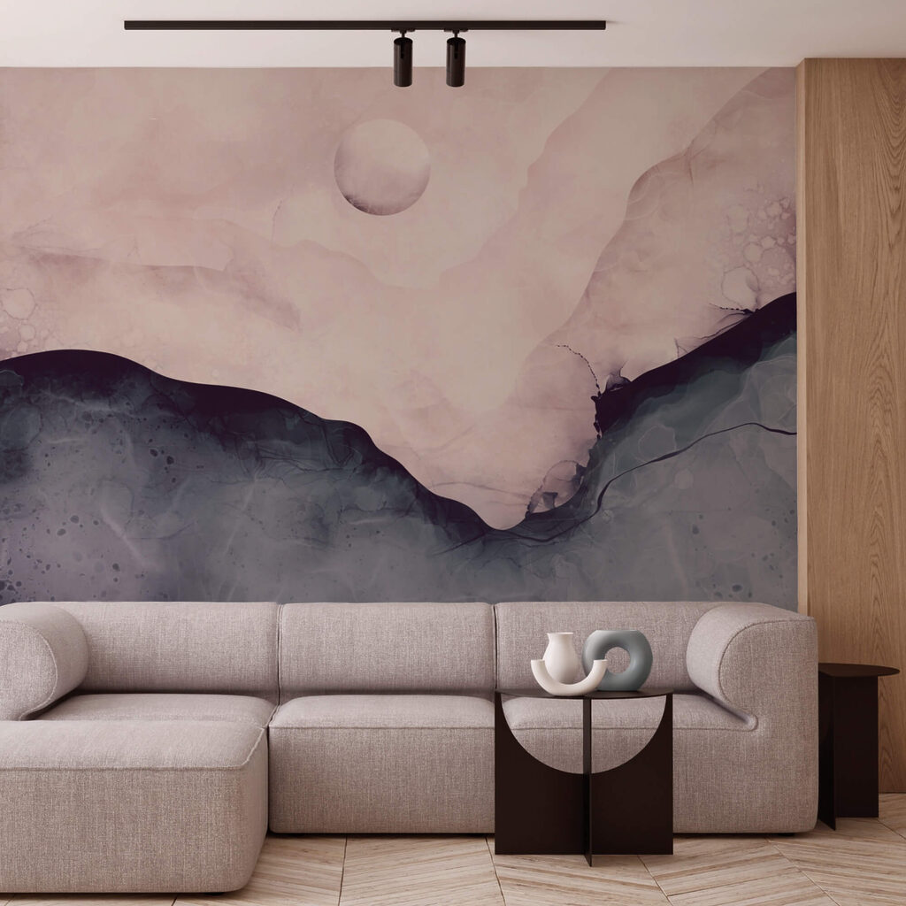 Schilderij van een berg met een maan