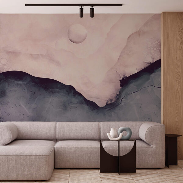 Schilderij van een berg met een maan