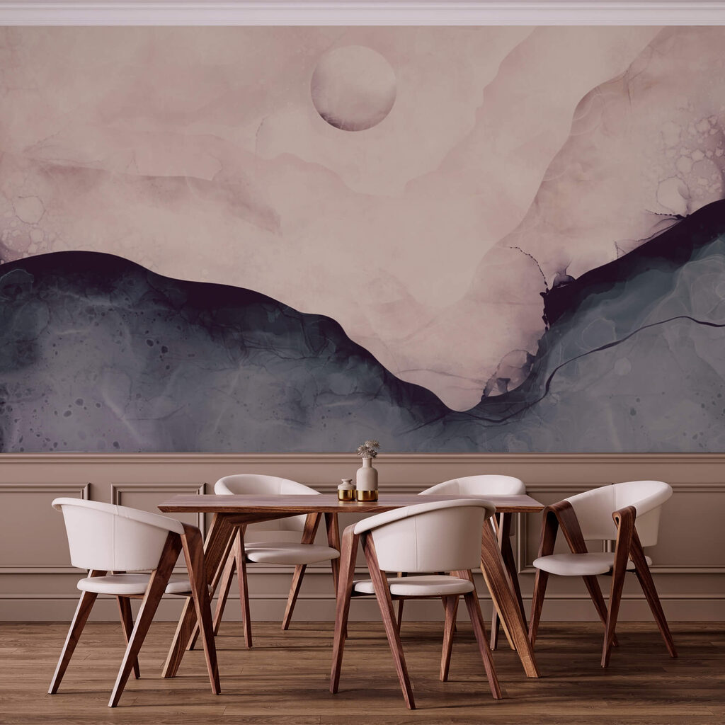 Schilderij van een berg met een maan