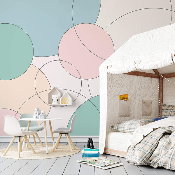 Fotobehang Fotobehang Patroon van cirkels en bladeren (Artikelnummer: t00373v1)