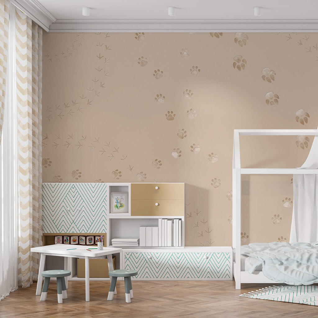 Patroon van pootafdrukken en vogels