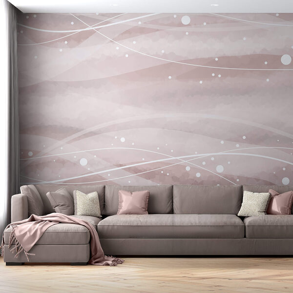 Fotobehang Fotobehang Witte lijnen en stippen op een roze achtergrond (Artikelnummer: t00417)