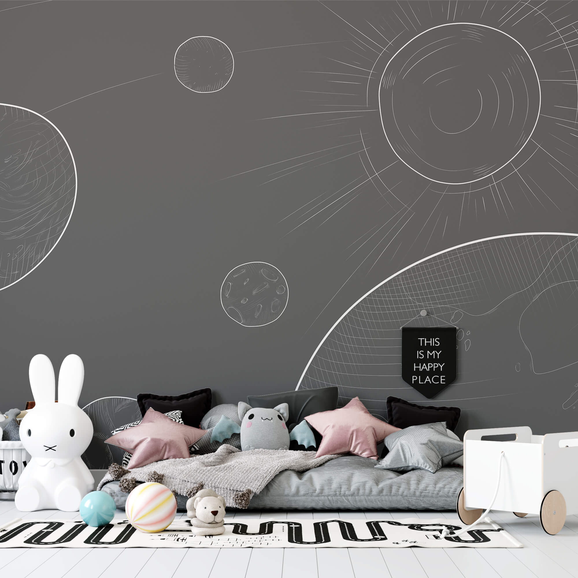 Grijze achtergrond met cirkels en zon Grijze achtergrond met cirkels en zon