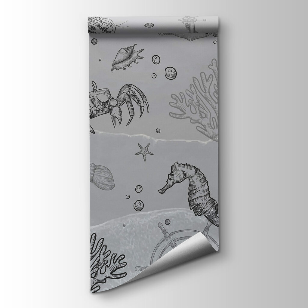 Grey background with sea creatures Grey background with sea creatures