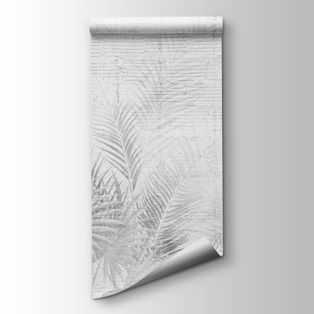 White and grey background with palm leaves White and grey background with palm leaves