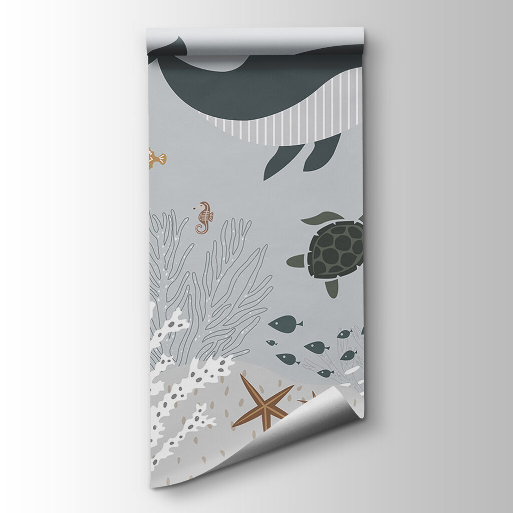 Sea life with fish and seaweed