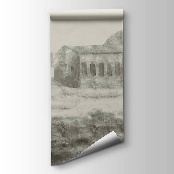 Drawing of a building and a mountain Drawing of a building and a mountain