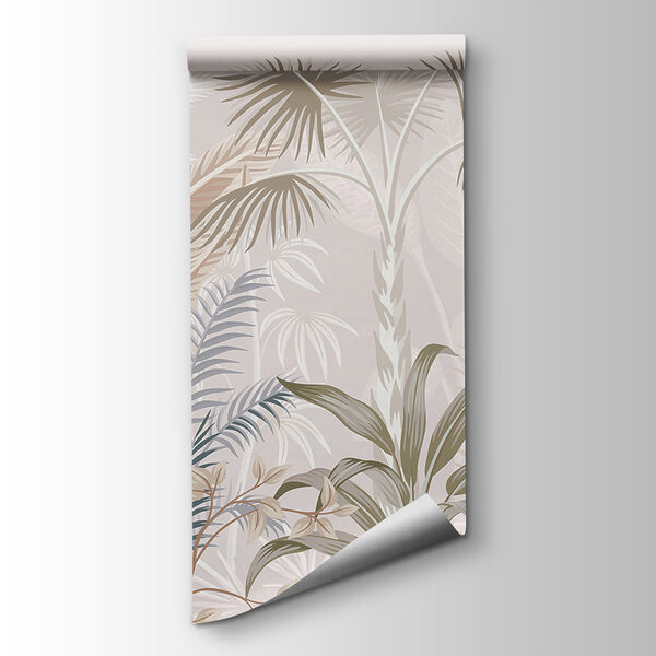 Tropical leaves in soft pastel hues