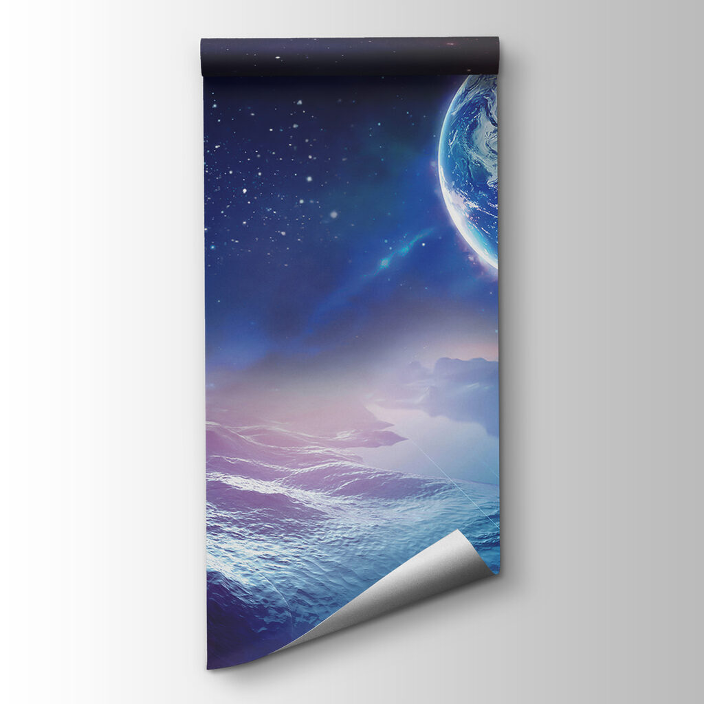 Planet earth and a moon in space