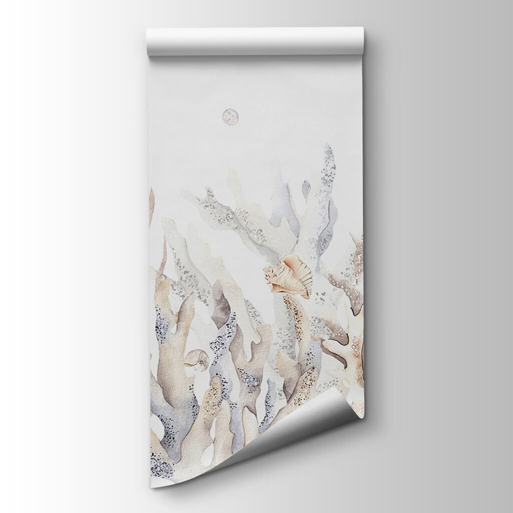 A watercolor of seaweed and shells A watercolor of seaweed and shells