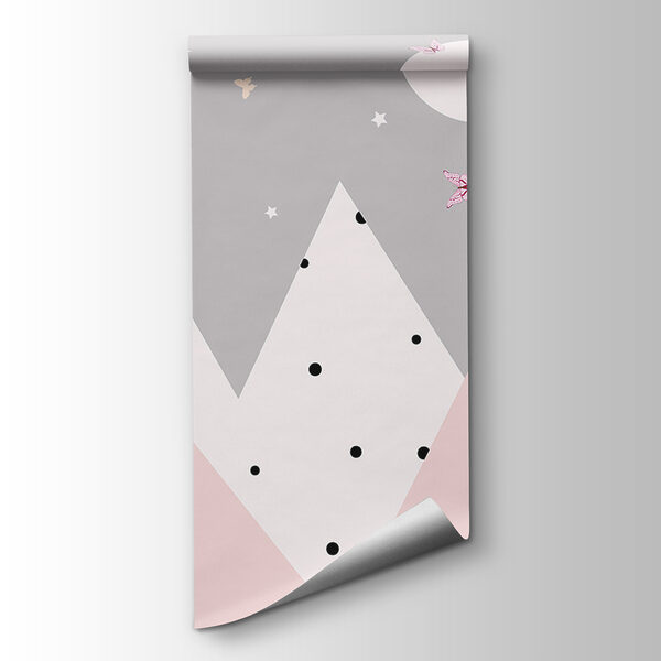 Pink and grey mountains with butterflies